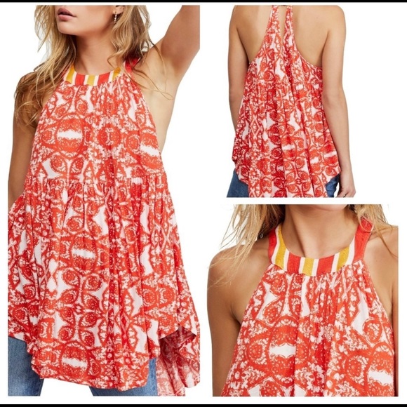 Free People Tops - Free People Mimi Printed Hi Lo Halter Tunic. M.